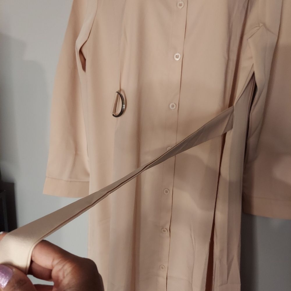 Puff-Sleeve Buckled Midi A-Line Dress - Picture 7 of 10
